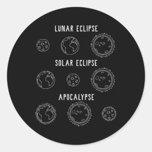 Adesivo Redondo Eclipse Solar Lunar Apocalypse Astronomy Nerd Scie