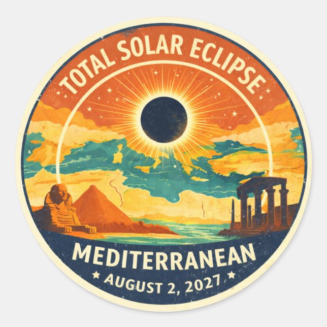 Adesivo Redondo Eclipse Solar Mediterrâneo de 2027 (Frente)