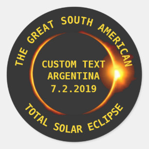 Adesivo Redondo Eclipse solar total 2019 Argentina, Ámérica do Sul