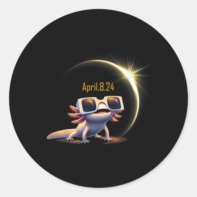 Adesivo Redondo Eclipse Solar Total 2024 Axolotl Em Glas Astronômi (Frente)
