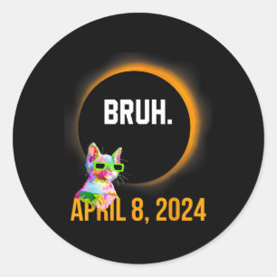 Adesivo Redondo Eclipse Solar Total 2024 Diversão Cat Dizendo Bruh
