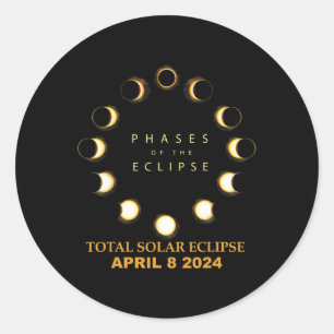 Adesivo Redondo Eclipse Solar Total 2024 Fases 8 de abril