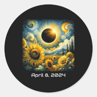 Adesivo Redondo Eclipse Solar Total 2024 Girassóis Pintura Van G