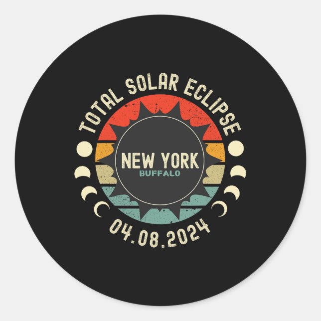 Adesivo Redondo Eclipse Solar Total 2024 Nova Iorque (Frente)