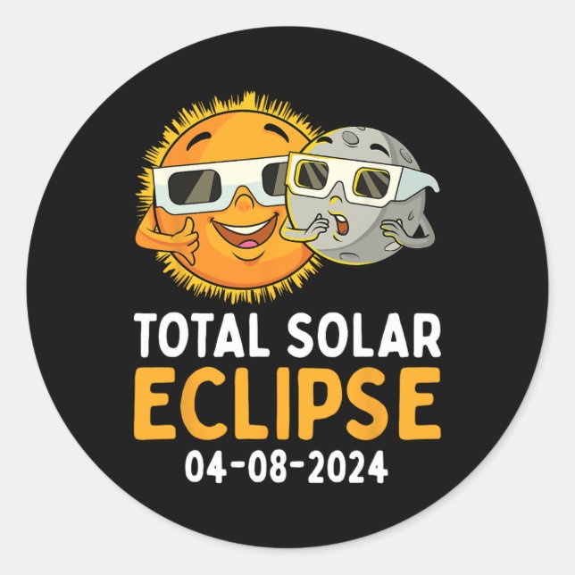 Adesivo Redondo Eclipse Solar Total 2024 Óculos Diversão Sun Moon  (Frente)