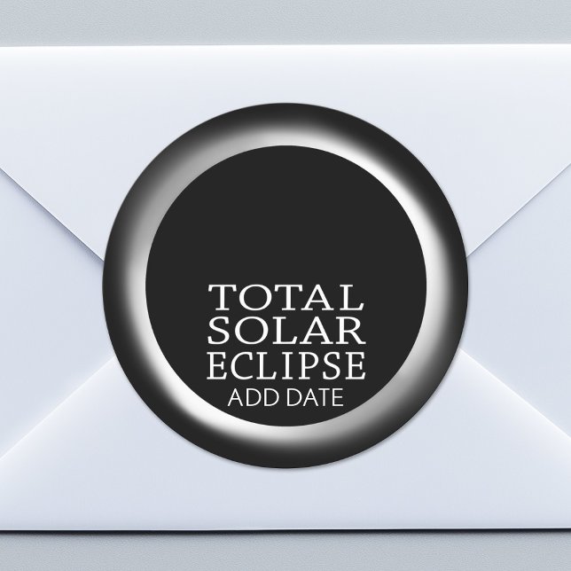 Adesivo Redondo Eclipse Solar Total - 2024 ou data personalizada (Custom Sticker for Party Favors or Envelopes)