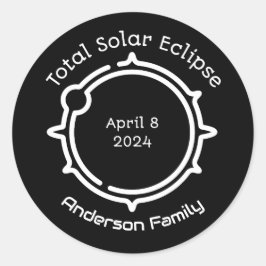 Adesivo Redondo Eclipse Solar Total 2024 Preto Mínimo Moderno