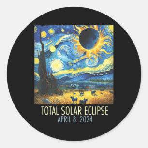 Adesivo Redondo Eclipse Solar Total 2024 Starry Night Painting Van