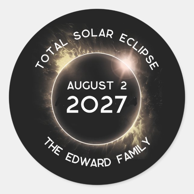 Adesivo Redondo Eclipse Solar Total 2027 Personalizado (Frente)