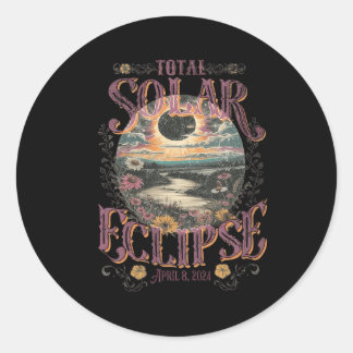 Adesivo Redondo Eclipse Solar Total Abril 8 2024 Flores Vintage A