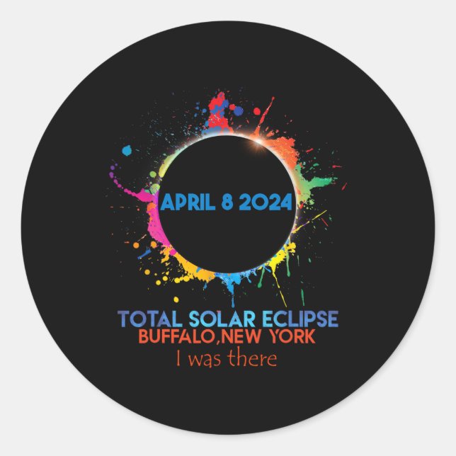 Adesivo Redondo Eclipse Solar Total Buffalo Nova Iorque 2024 Eu Er (Frente)