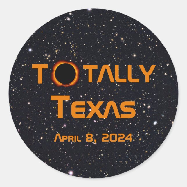 Adesivo Redondo Eclipse Solar Totalmente Texas 2024 (Frente)