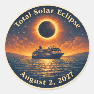 Adesivo Redondo Eclipse Total do Sol 2 de agosto de 2027 cruzeiro