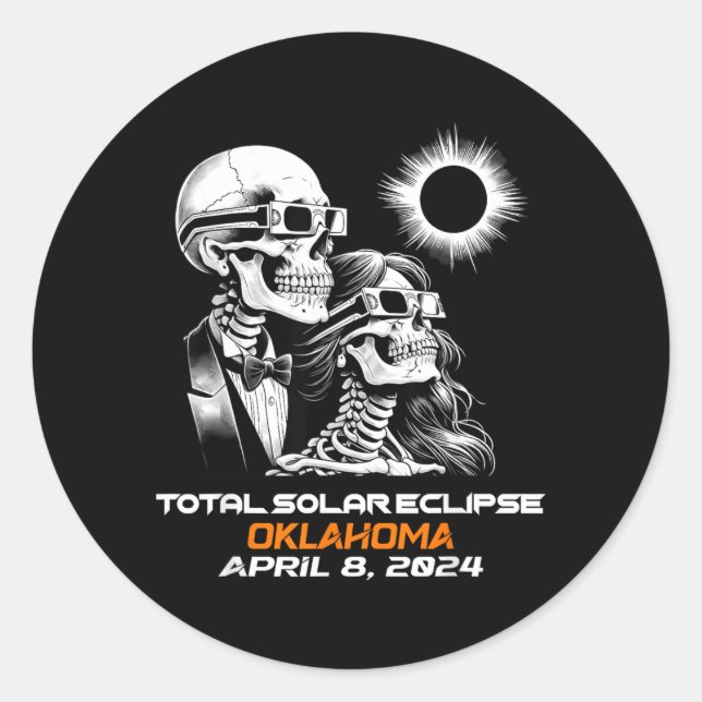 Adesivo Redondo Eclipse Total do Sol Esqueleto Oklahoma Ok (Frente)