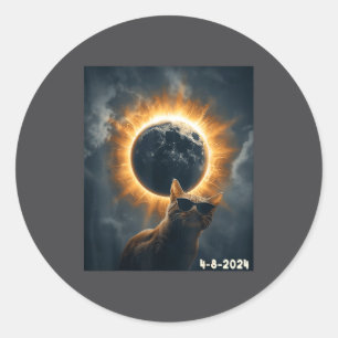 Adesivo Redondo Eclipse Total Solar 2024 8 de Abril Gato Vintage D