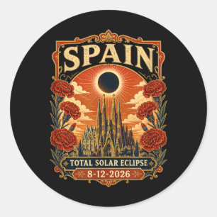 Adesivo Redondo Eclipse Total Solar Espanha 2026 Barcelona Sagrada