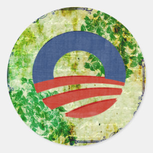 Adesivo Redondo Eco Grunge Obama 2012 Design de Reeleição