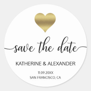 Adesivo Redondo ECONOMIAS brancas do casamento do coração Dourad