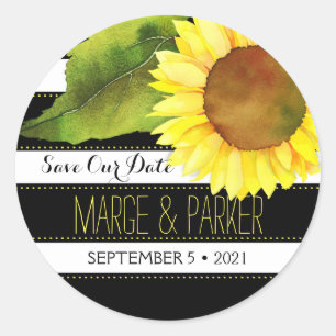 Adesivo Redondo Economias listradas do casamento do girassol da