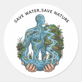 Adesivo Redondo Economize Água Salve a Natureza Eco-Consciente Amb