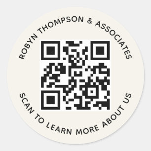 Adesivo Redondo Ecru QR Code Stickers Personalizar Nome Comercial 