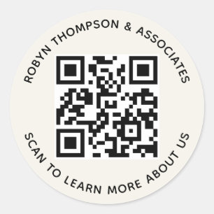 Adesivo Redondo Ecru QR Code Stickers Personalizar Nome Comercial