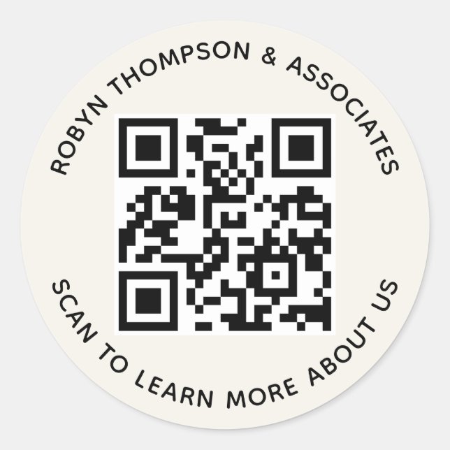 Adesivo Redondo Ecru QR Code Stickers Personalizar Nome Comercial  (Frente)