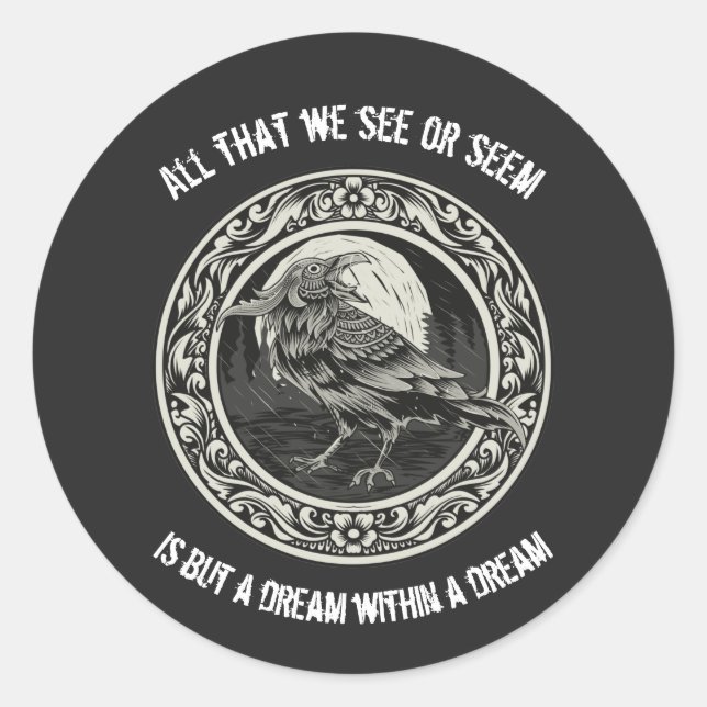 Adesivo Redondo Edgar Allan Poe Autor Poeta Dream Raven Medallion (Frente)