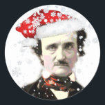 Adesivo Redondo Edgar Allan Poe Christmas Hat Snowflake<br><div class="desc">Retrato de Edgar Allan Poe com Santa Hat e flocos de neve perfeitos para a sua festa de Natal</div>