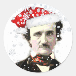 Adesivo Redondo Edgar Allan Poe Christmas Hat Snowflake