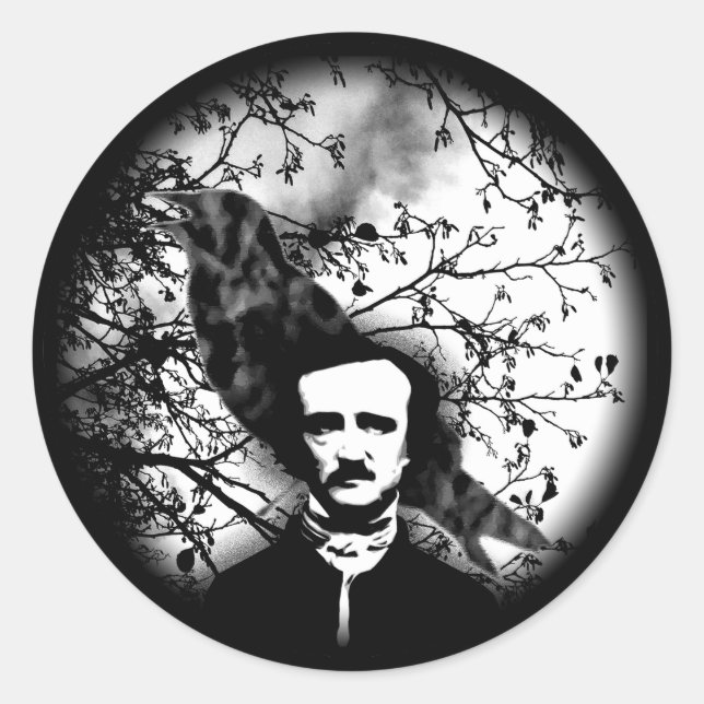 Adesivo Redondo Edgar Allan Poe 'The Raven' (Frente)
