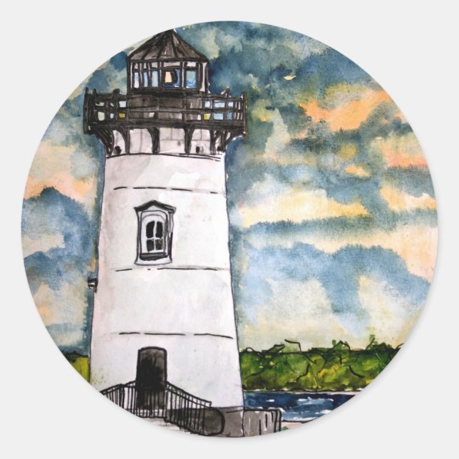Adesivo Redondo Edgartown Lighthouse Marthas Vineyard Sticker (Frente)