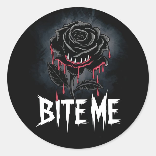 Adesivo Redondo Edgy 'Bite Me' Gótico Rosa (Frente)