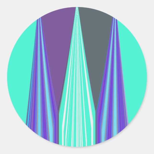 Adesivo Redondo Edgy Blue Purple Cyan Chevron Art Impressão (Frente)