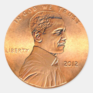 Adesivo Redondo Edição 2012 da moeda de um centavo de Obama