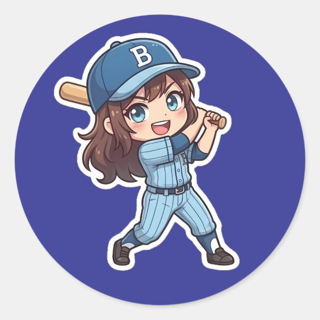 Adesivo Redondo Edição de Beisebol Chibi - Balanço de Poder (Frente)