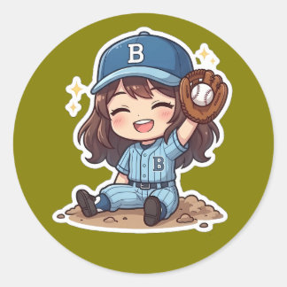 Adesivo Redondo Edição de Beisebol Chibi - Catch Vencedor