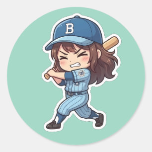 Adesivo Redondo Edição de Beisebol Chibi - Grande Rebatedor
