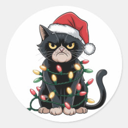 Adesivo Redondo Edição de Natal do Gato Preto