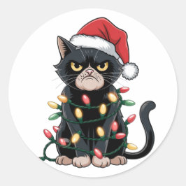 Adesivo Redondo Edição de Natal do Gato Preto