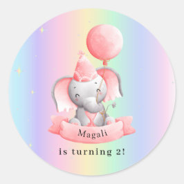 Adesivo Redondo Editable 2nd Birthday Sticker Cute Elephant