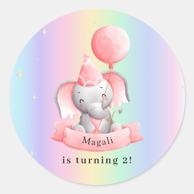 Adesivo Redondo Editable 2nd Birthday Sticker Cute Elephant (Frente)