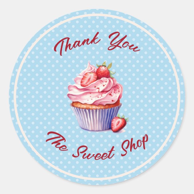 Adesivo Redondo Editable Bakery Thank You Stickers | Cupcake Logo  (Frente)