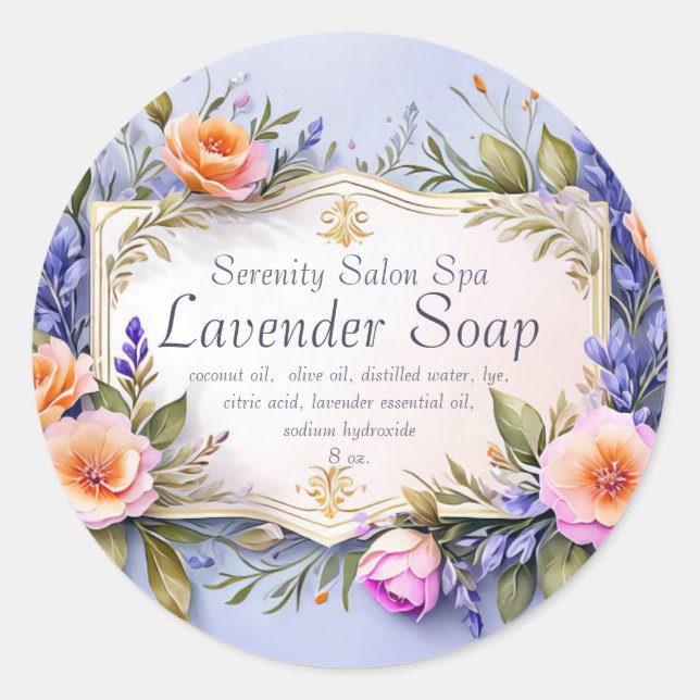 Adesivo Redondo Editable Garden Flowers Lavender Soap (Frente)