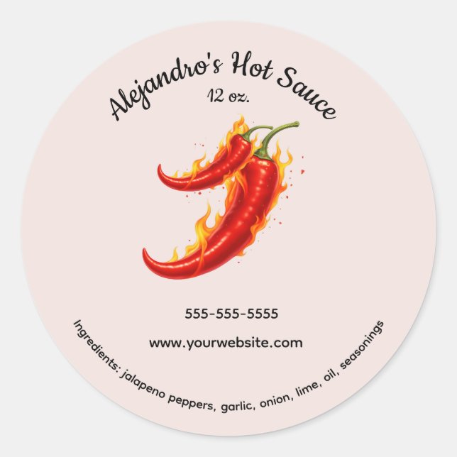 Adesivo Redondo Editable Mexican Flaming Hot Sauce Label (Frente)