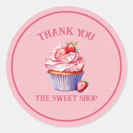 Adesivo Redondo Editable Pink Cupcake Sticker – Custom Bakery