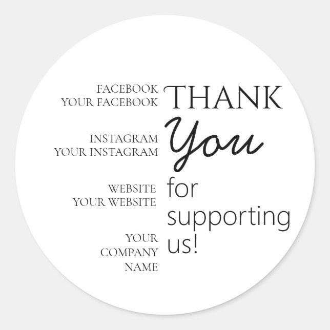 Adesivo Redondo Editável Obrigado Por Nos Apoiar (Frente)