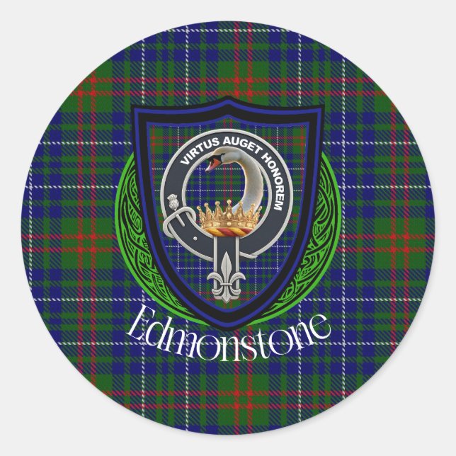 Adesivo Redondo Edmonstone Scottish Clan Tartan & Crest (Frente)