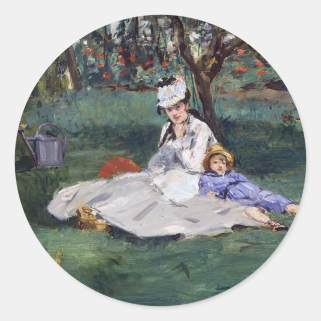 Adesivo Redondo Edouard Manet - A família Monet em seu jardim (Frente)