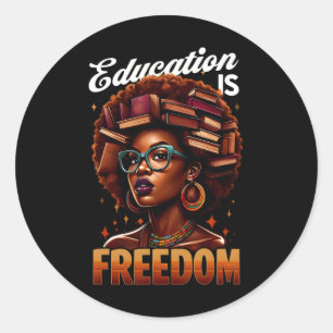 Adesivo Redondo Educação é liberdade mulheres negras livros Black 